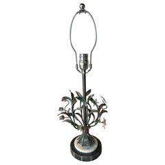 Petite lampe de table italienne vintage en métal Tole Flower Lamp Marbre nouvellement câblée