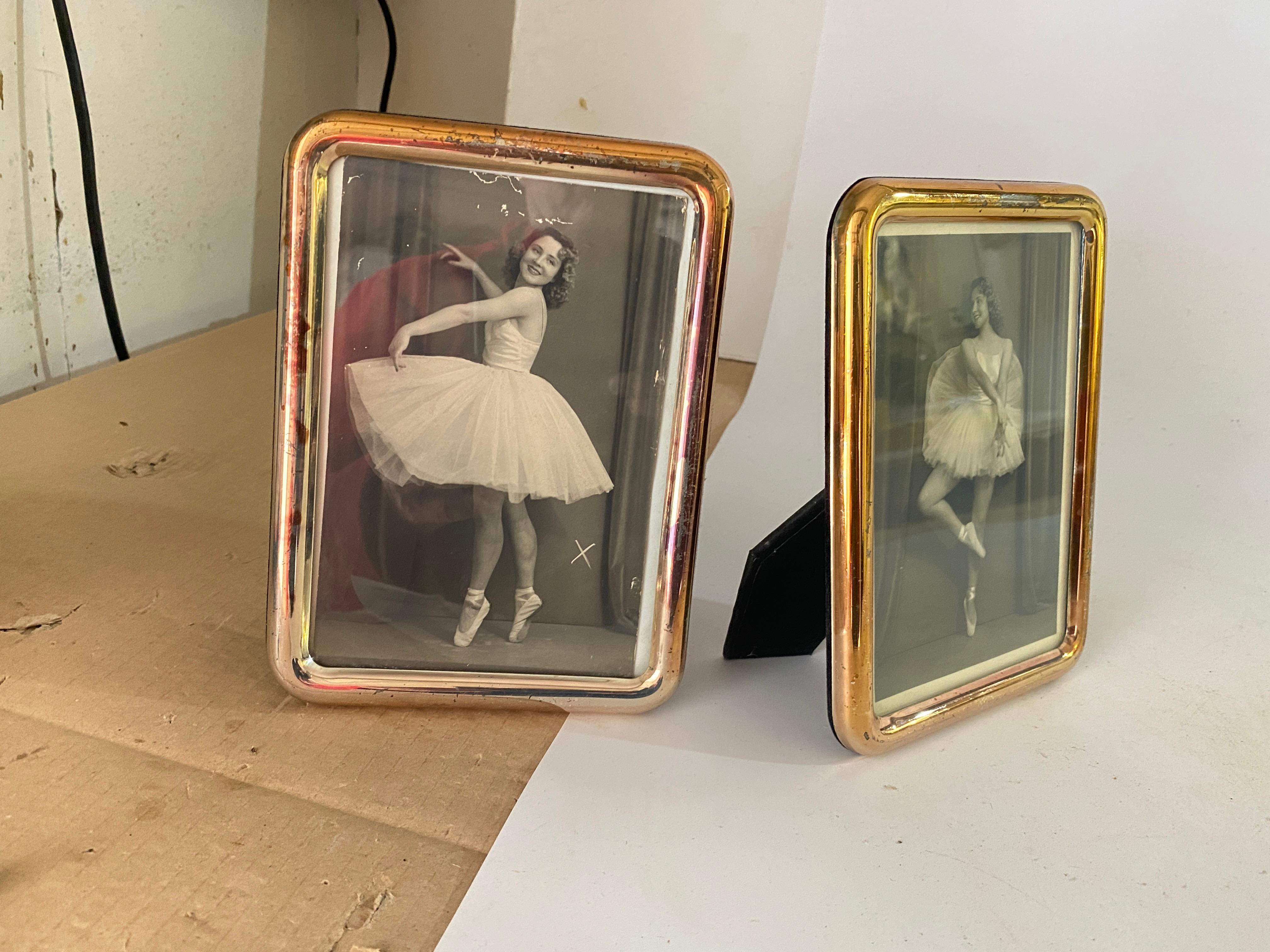 Metal Vintage Italian Picture Frame 1950s pictures of  Set of 2 Photos of a dancer For Sale