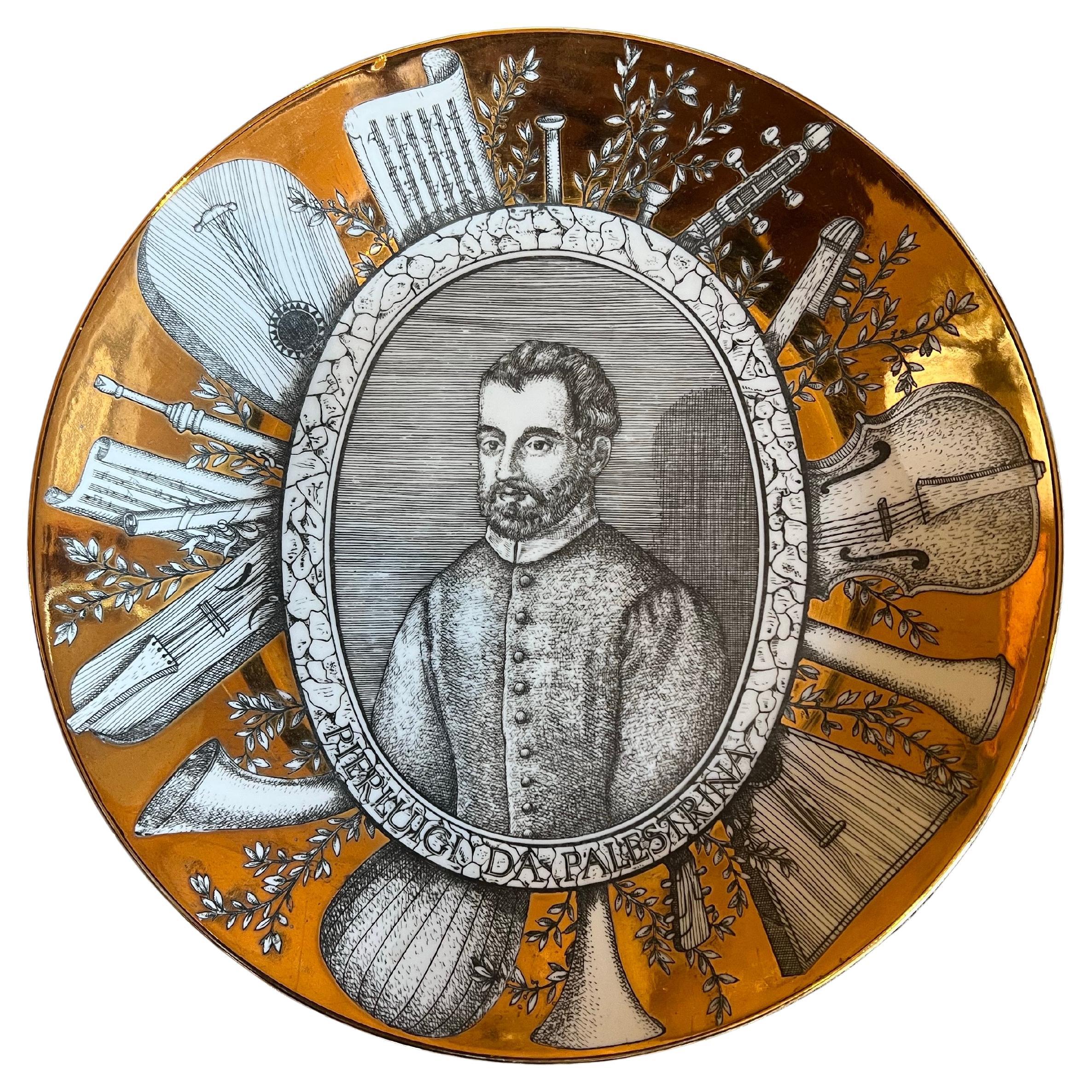 Vintage Italian Piero Fornasetti Grandi Maestri Gilt Portrait Porcelain Plate