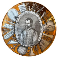 Vintage Italian Piero Fornasetti Grandi Maestri Gilt Portrait Porcelain Plate