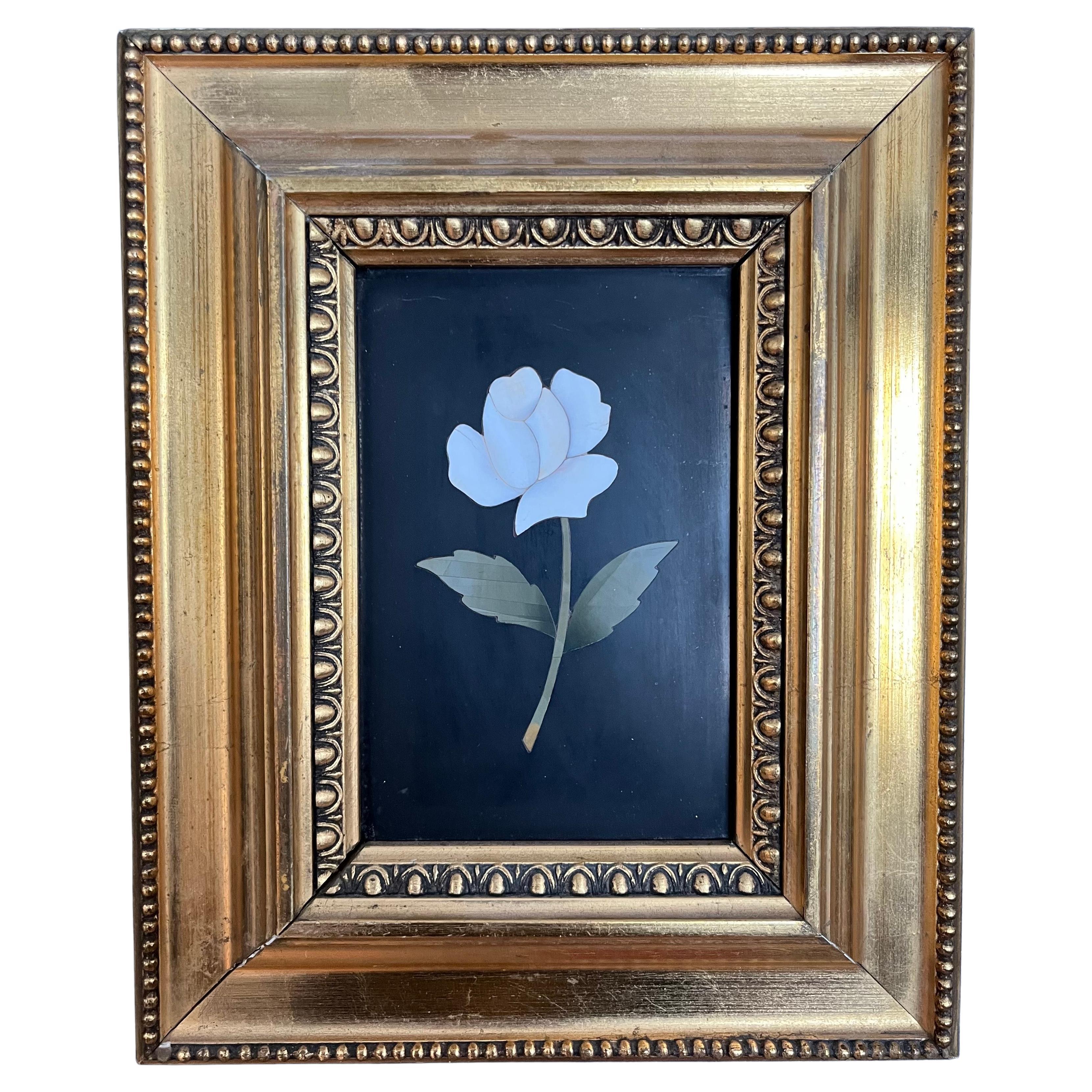 Vintage G. Ugolini Italian Pietra Dura Miniature Flower Botanical Gilt Frame