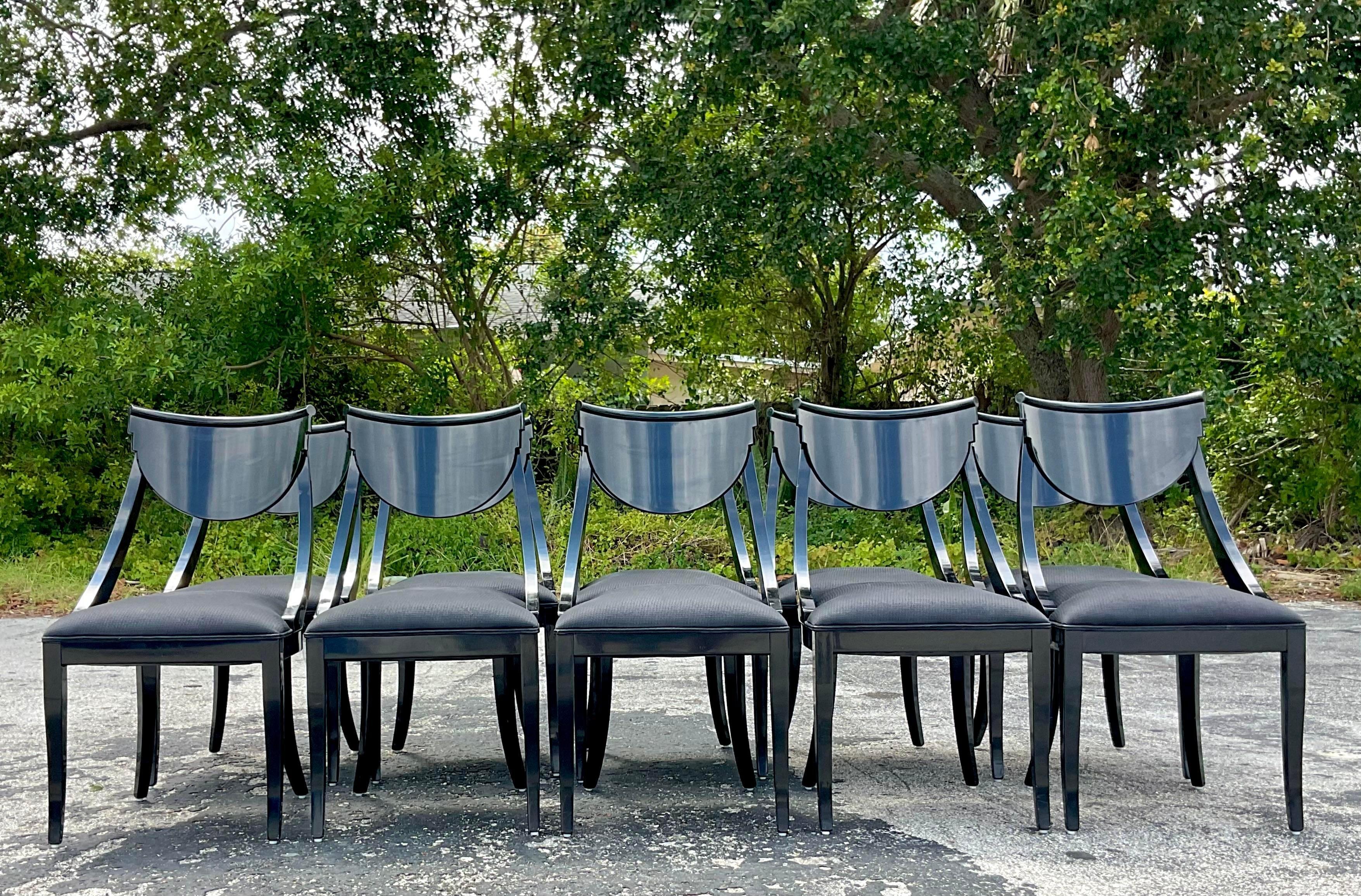 20th Century Vintage Italian Pietro Constantini Black Lacquered Kilsmos Chairs - Set of 10 For Sale