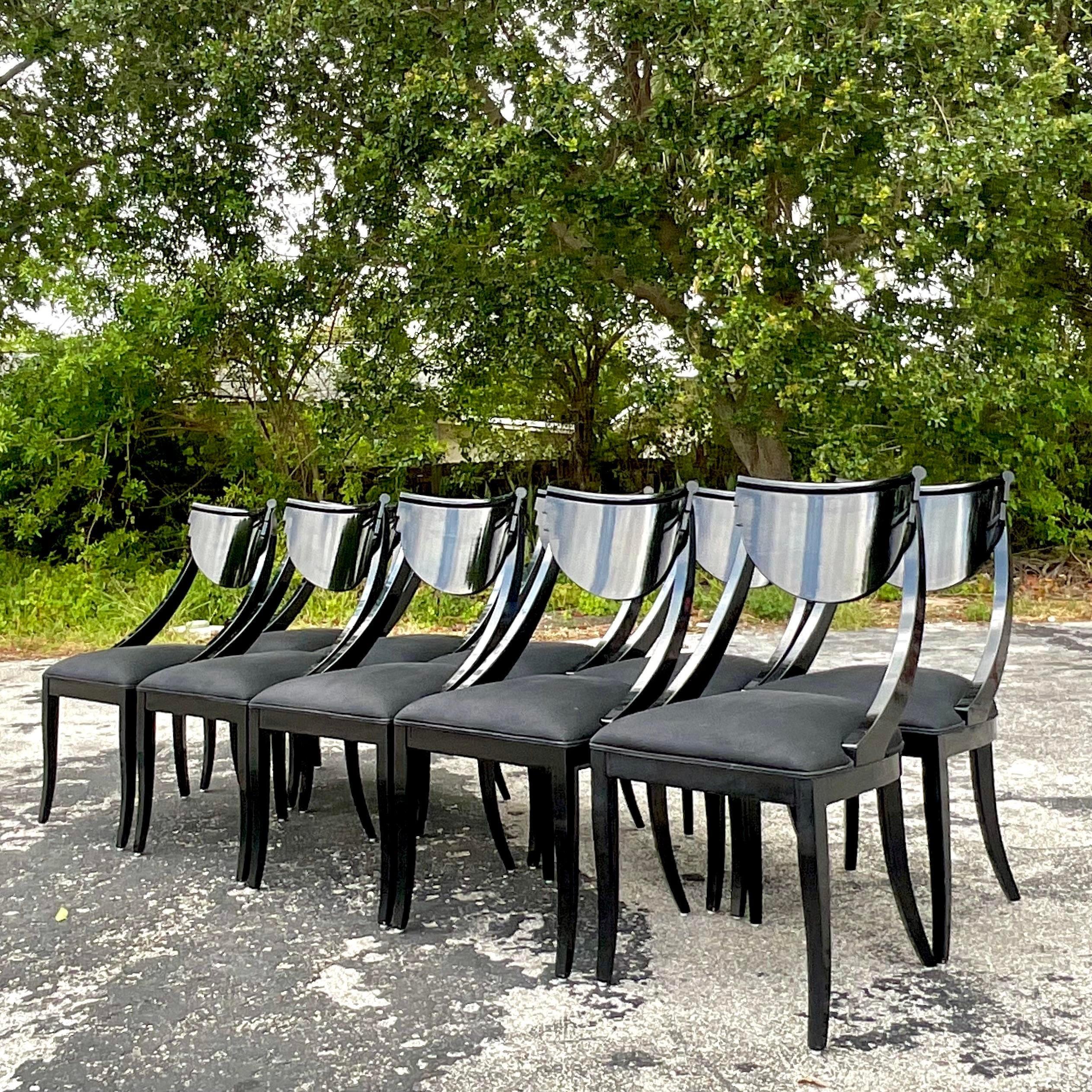 Tissu d'ameublement Chaises Kilsmos italiennes Pietro Constantini laquées noires - Lot de 10 en vente