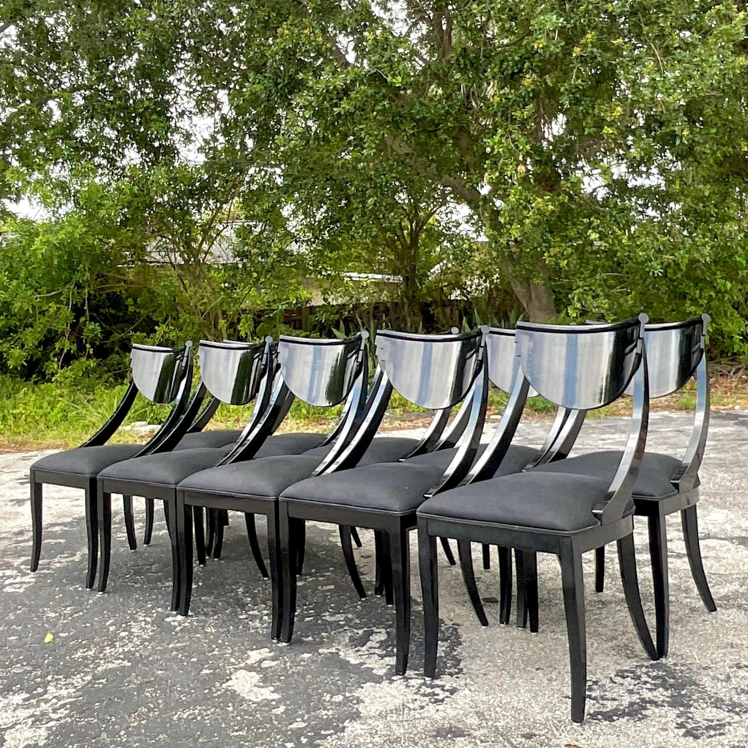 Vintage Italian Pietro Constantini Black Lacquered Kilsmos Chairs - Set of 10 For Sale 2
