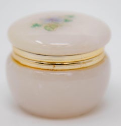Vintage Italian Pink And Gold Alabaster Round Pill Box 1970