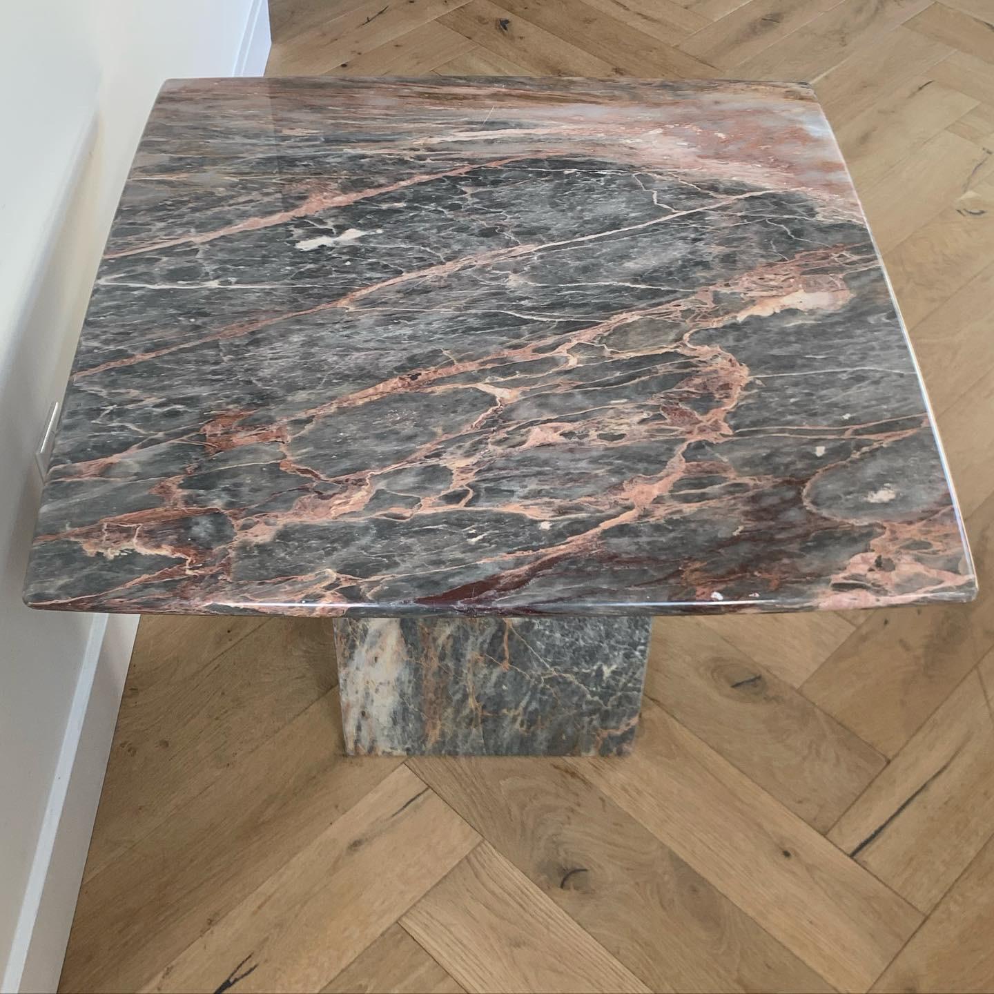 Post-Modern Vintage Italian Pink and Gray Marble Pedestal Accent Table, circa 1970s