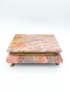 Boîte décorative vintage italienne en marbre brèche rose avec pieds en laiton Velours