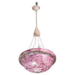 Vintage Italian Pink Ceramic chandelier with designed floral decoration 1970s