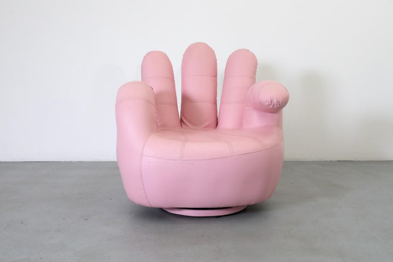 Vintage Italian Pink Faux Leather Hand Lounge Chair at 1stDibs
