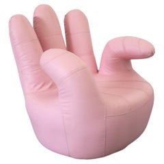 Vintage Italian Pink Faux Leather Hand Lounge Chair