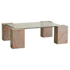 Vintage Italian Pink Granite Coffee Table with Beveled Glass Top