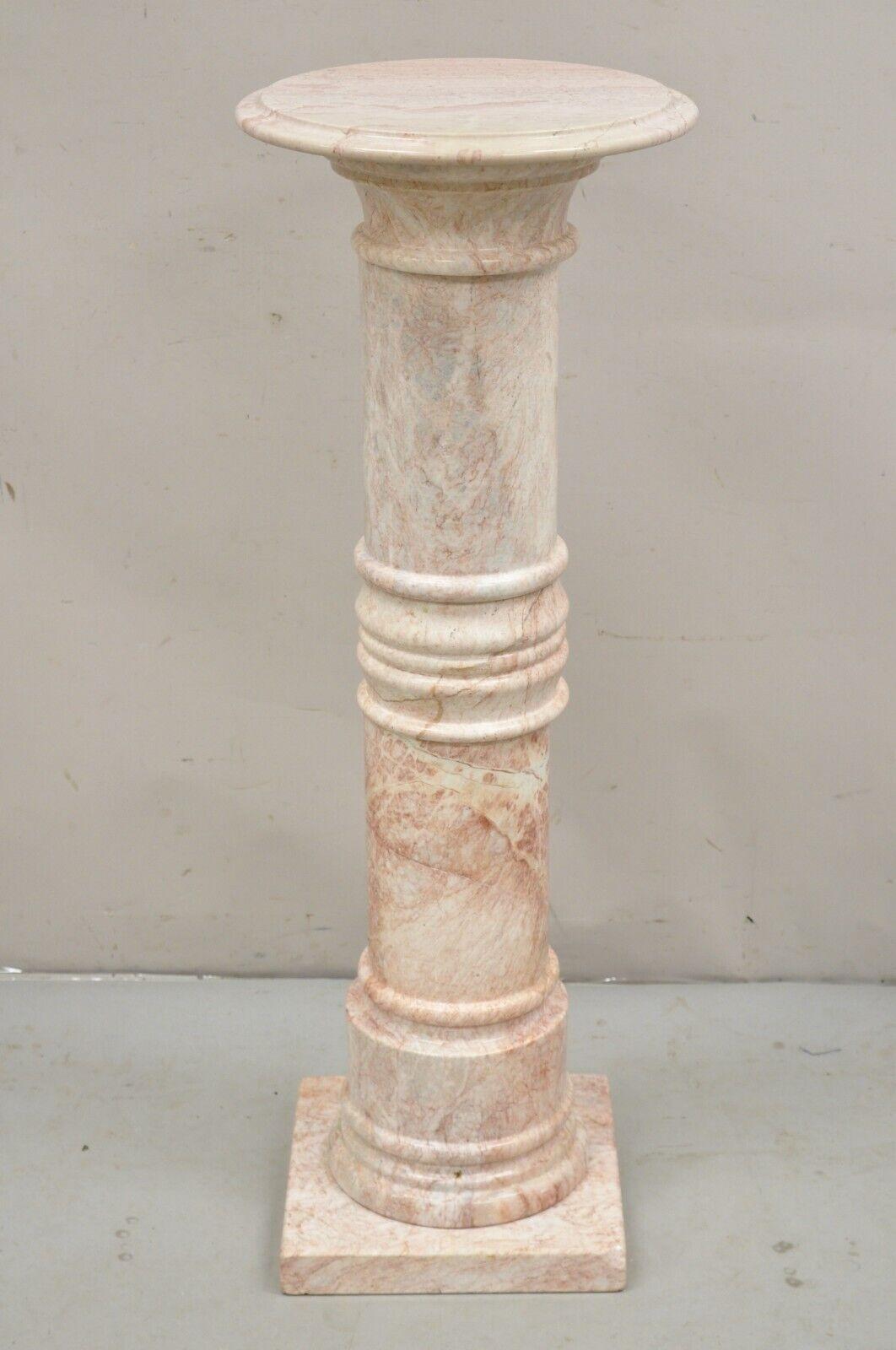 Vintage Italian Pink Marble Classical Style Round Column Pedestal Plant Stand. Item features Beautiful pink veins, very nice vintage pedestal, approx 160 lbs. Circa Mid 20th Century. Measurements: 39.5