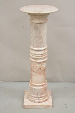 Vintage Italian Pink Marble Classical Style Round Column Pedestal Plant Stand
