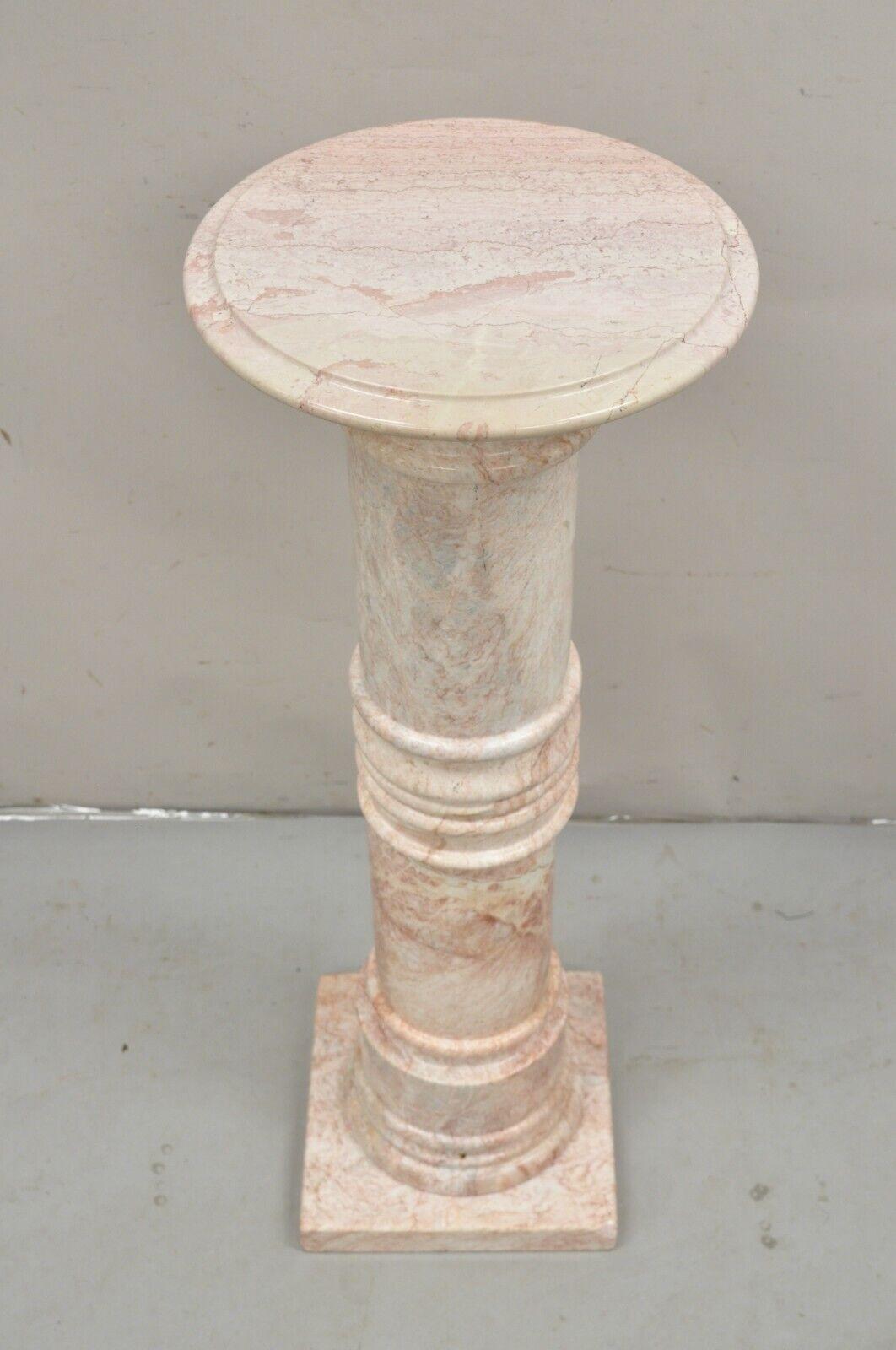 American Classical Vintage Italian Pink Marble Classical Style Round Column Pedestal Plant Stand For Sale