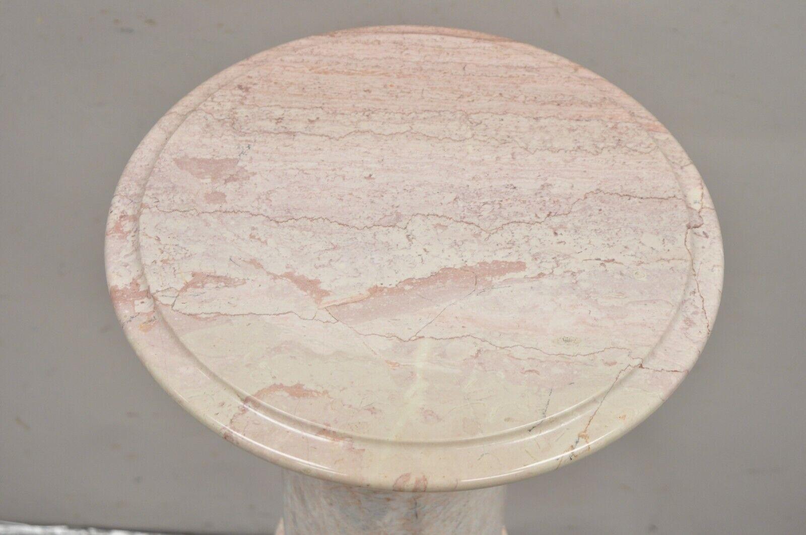 Vintage Italian Pink Marble Classical Style Round Column Pedestal Plant Stand In Good Condition For Sale In Philadelphia, PA