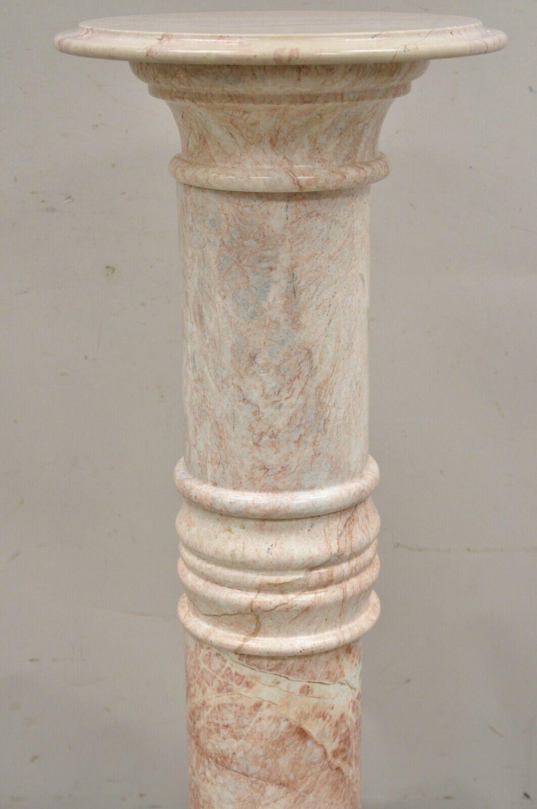 Marbre Vintage Italian Pink Marble Classical Style Round Column Pedestal Plant Stand en vente