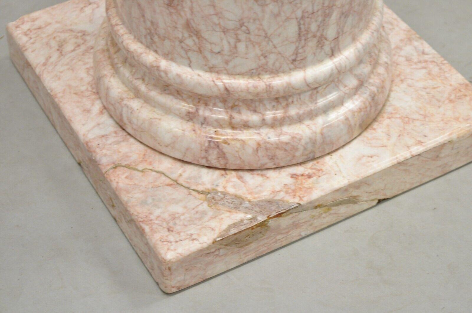 Vintage Italian Pink Marble Classical Style Round Column Pedestal Plant Stand For Sale 3
