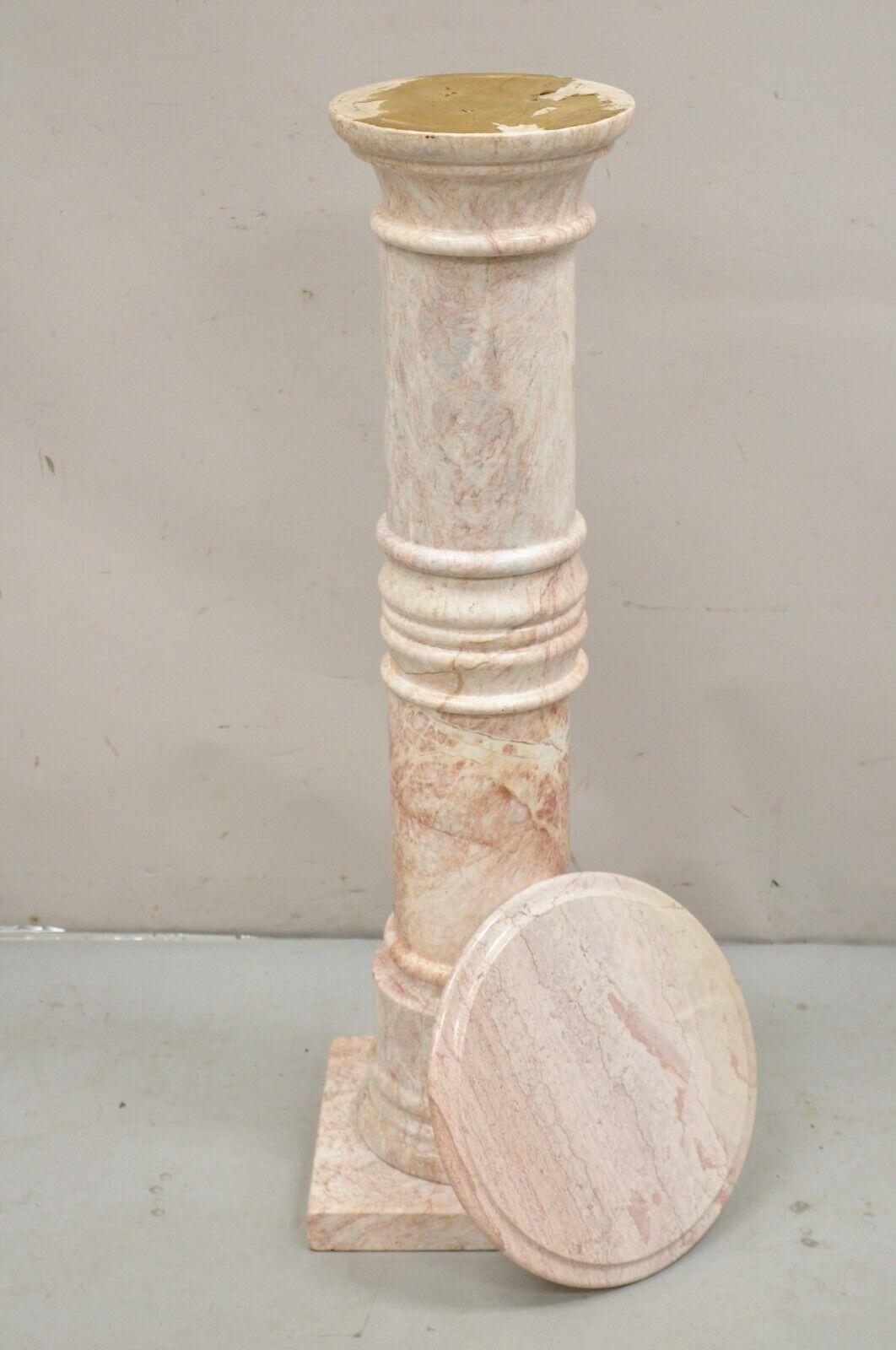 Vintage Italian Pink Marble Classical Style Round Column Pedestal Plant Stand For Sale 4