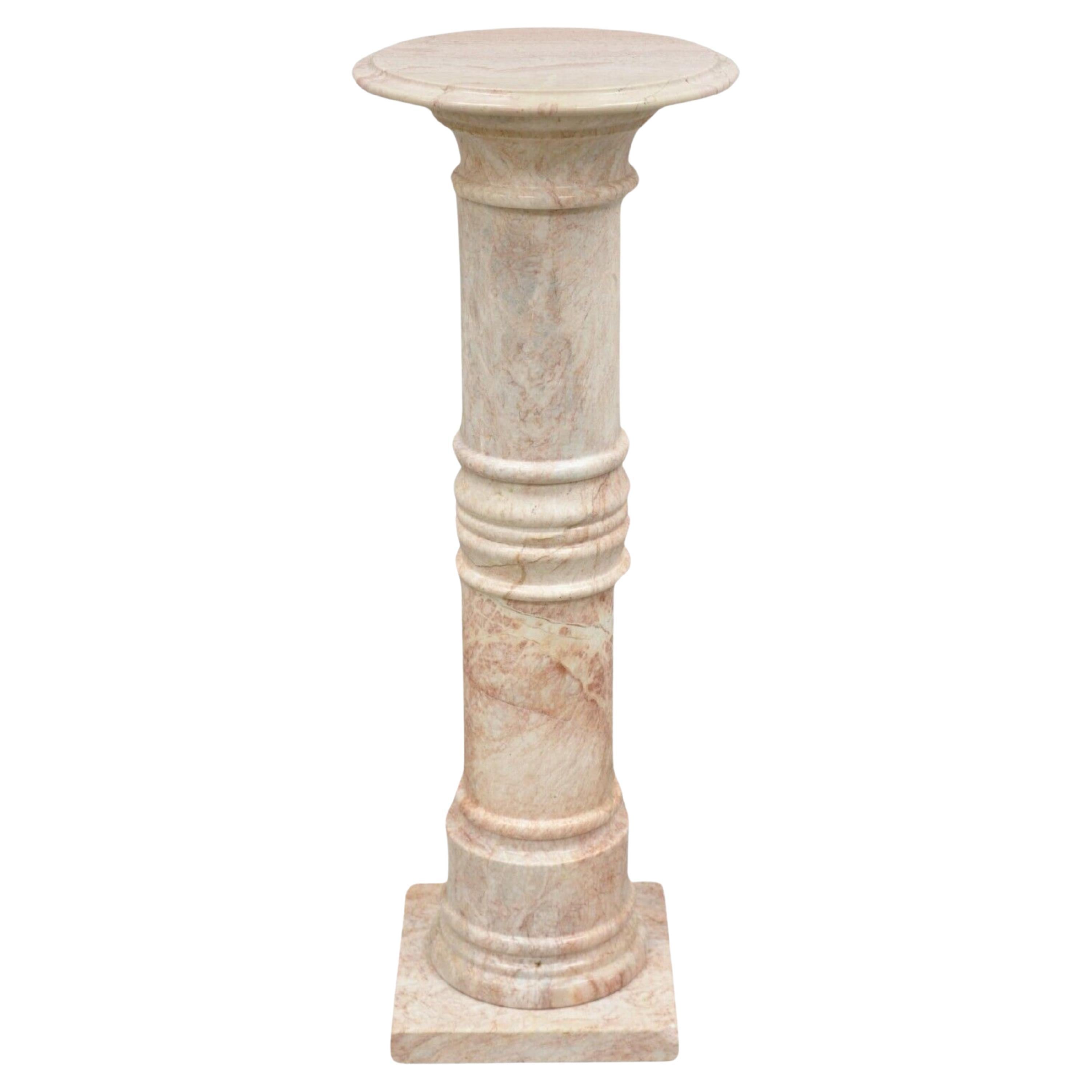 Vintage Italian Pink Marble Classical Style Round Column Pedestal Plant Stand For Sale