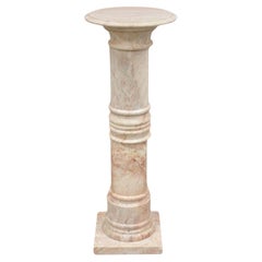 Vintage Italian Pink Marble Classical Style Round Column Pedestal Plant Stand