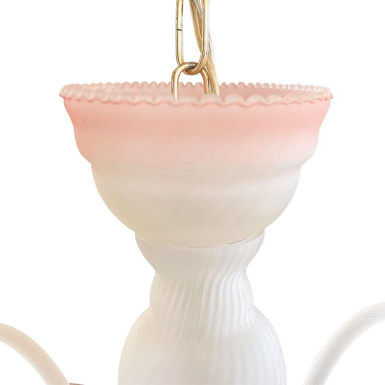 Vintage Italian Pink Murano Glass 6 Light Chandelier  (Italienisch) im Angebot