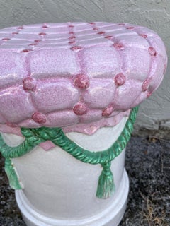 Vintage Italian Terracotta Garden Seat with Pink Pillow Top, 1970s