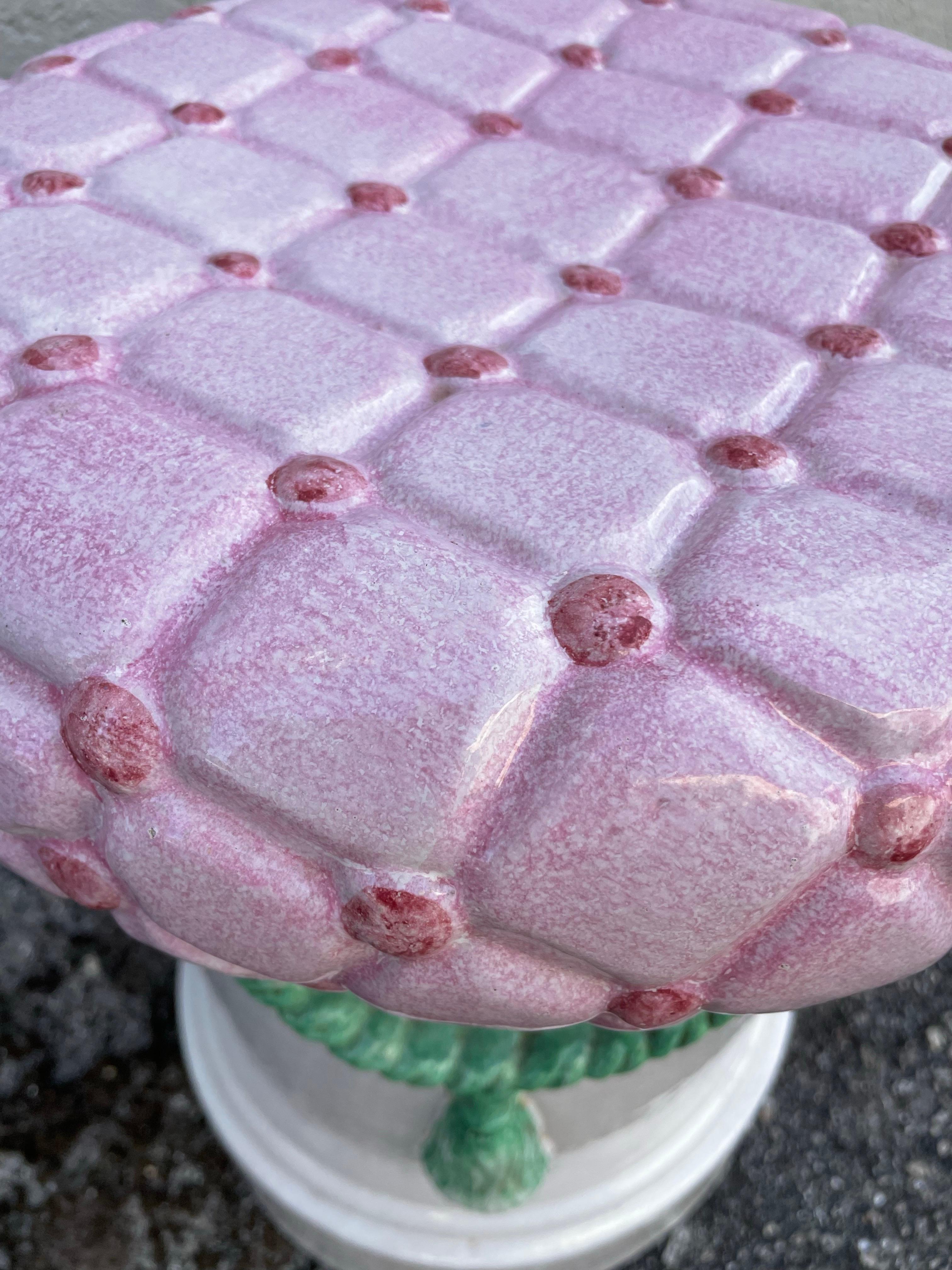 Terracotta Sedile da giardino rosa vintage italiano con cuscino in vendita