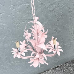 Vintage Italian Pink Tole Chandelier/Pendant Lamp