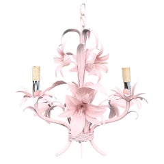Vintage Italian Pink Tole Chandelier/Pendant Lamp
