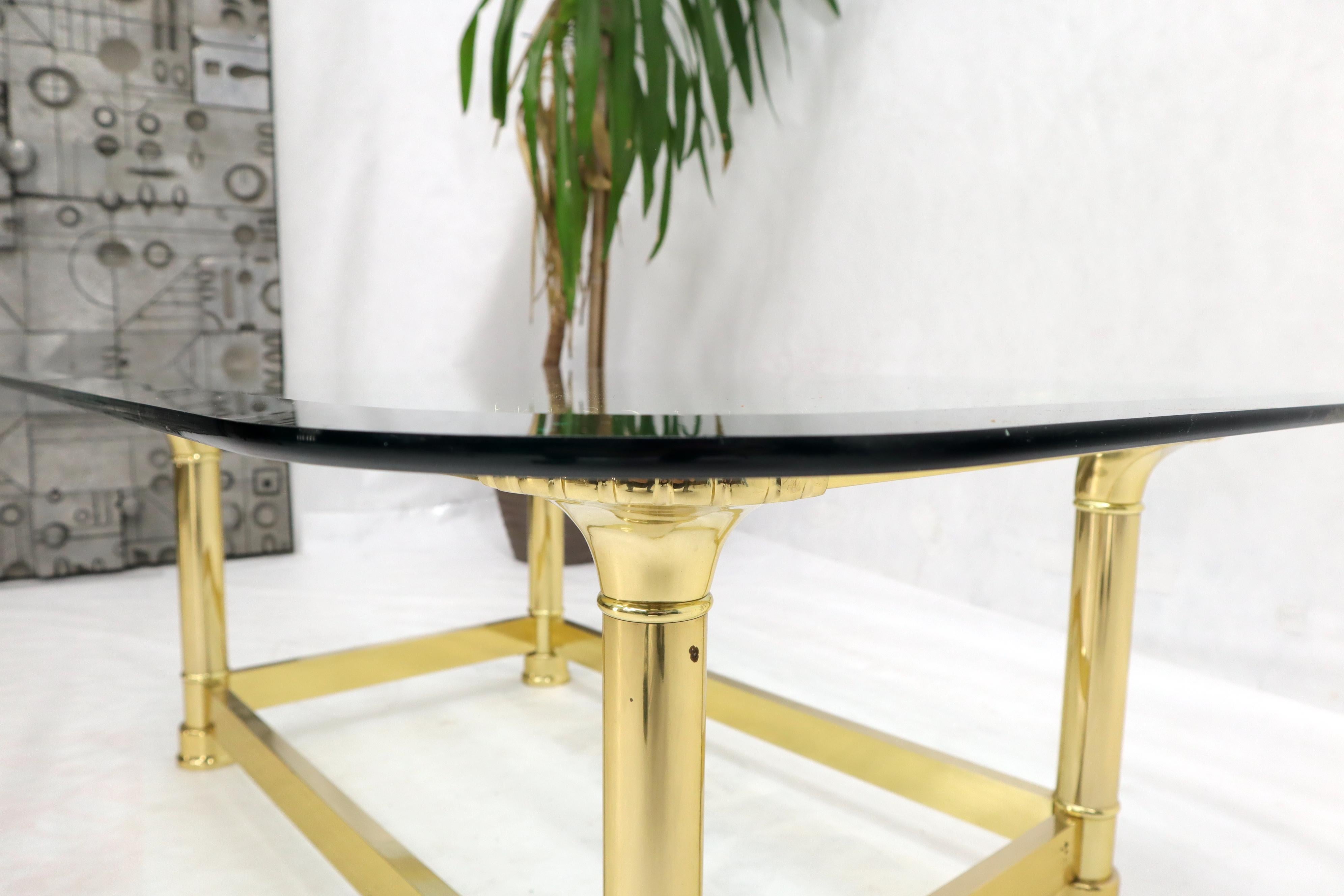 Vintage Italian Polished Brass Base Glass Top Coffee Table Rounded Scallop For Sale 5