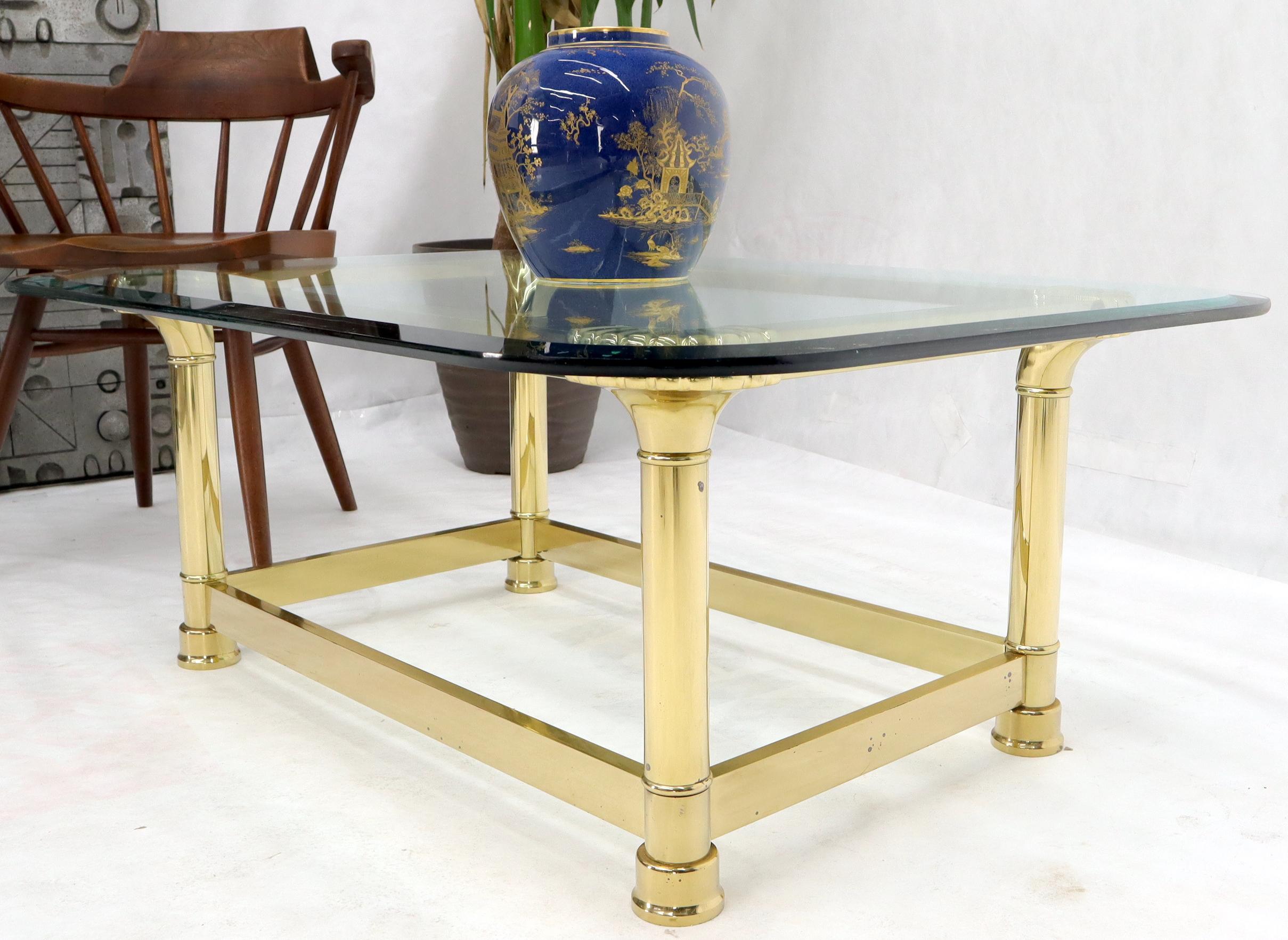 20th Century Vintage Italian Polished Brass Base Glass Top Coffee Table Rounded Scallop For Sale