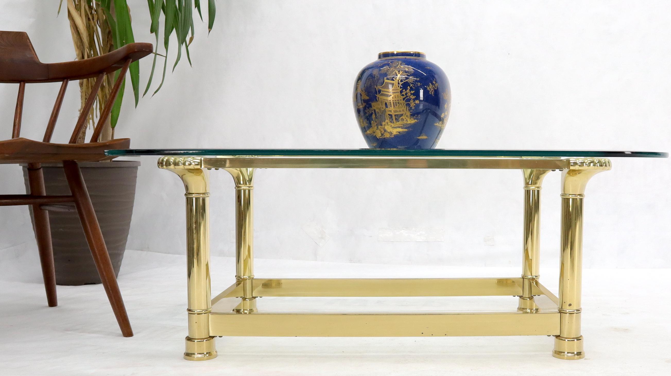 Vintage Italian Polished Brass Base Glass Top Coffee Table Rounded Scallop For Sale 1