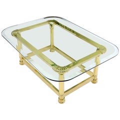 Vintage Italian Polished Brass Base Glass Top Coffee Table Rounded Scallop