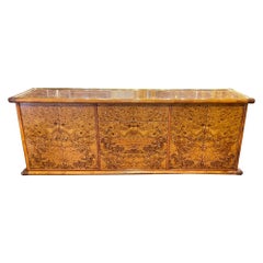 Vintage Italian Polished Burl Walnut and Brass 2 Sided Credenza