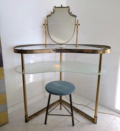 Vintage Italian polka glass & gilt brass vanity & stool, Luigi Brusotti c 1950s