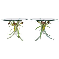Vintage Italian Polychrome Foliate Metal Side Tables, a Pair Vintage Italian Polychrome Foliate Metal Side Tables, a Pair