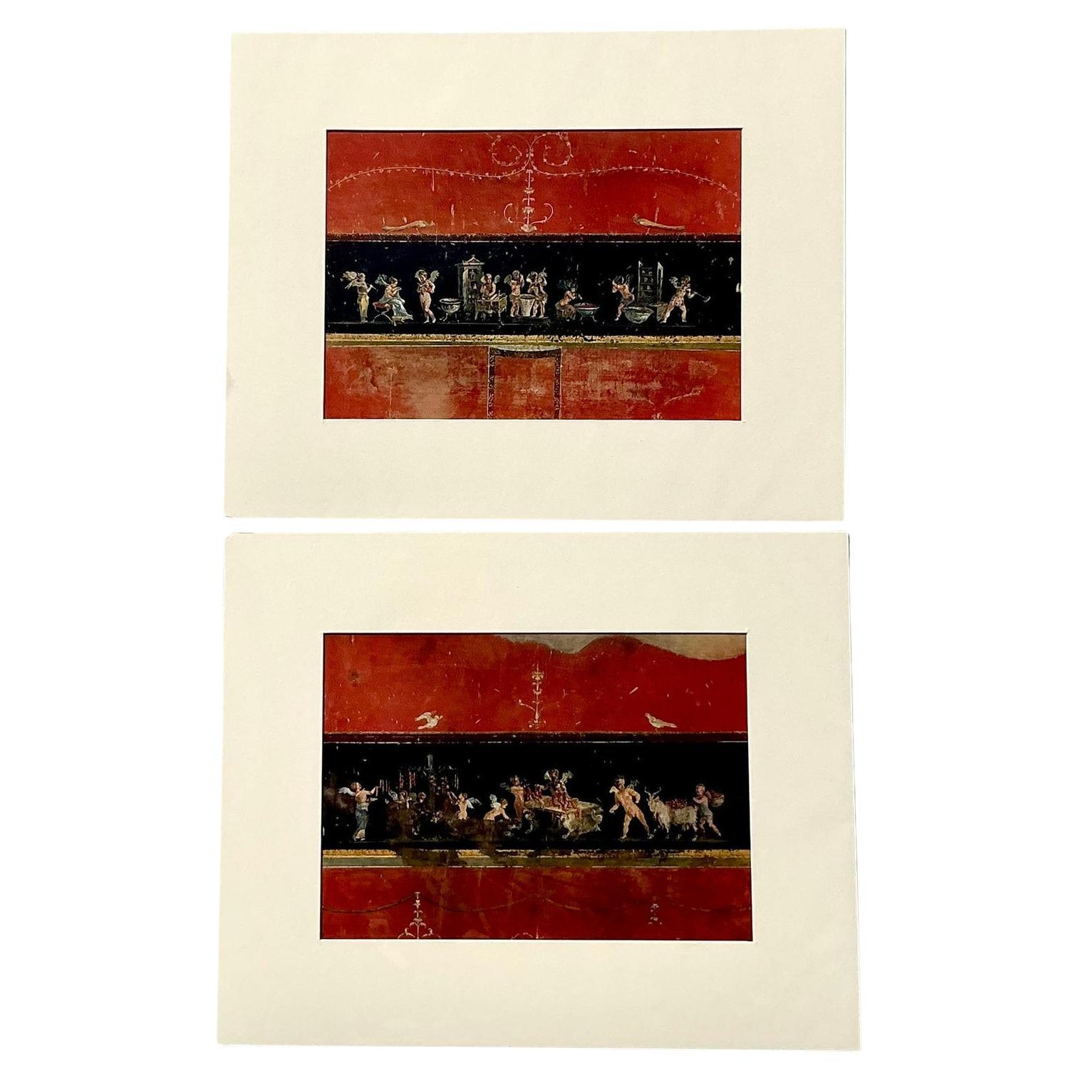 Affresco italiano d
epoca di Pompei - Set di 2 stampe originali in vendita