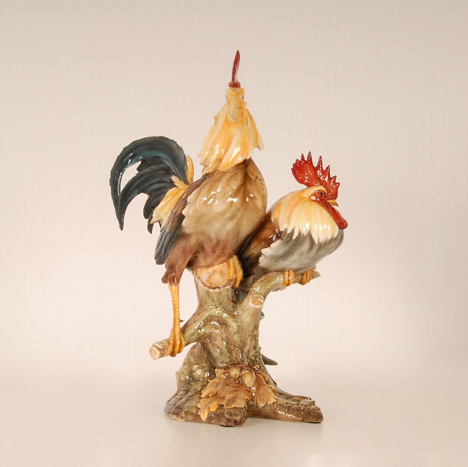 Peint à la main Figurine d'animal vintage en porcelaine italienne Figurine de coq en céramique Cockerel Bird
