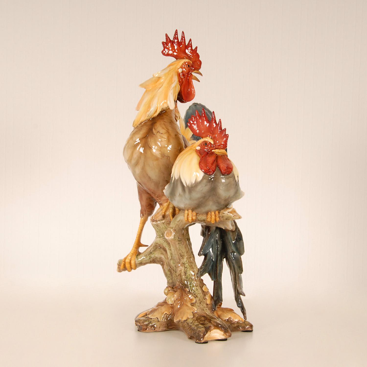 20ième siècle Figurine d'animal vintage en porcelaine italienne Figurine de coq en céramique Cockerel Bird