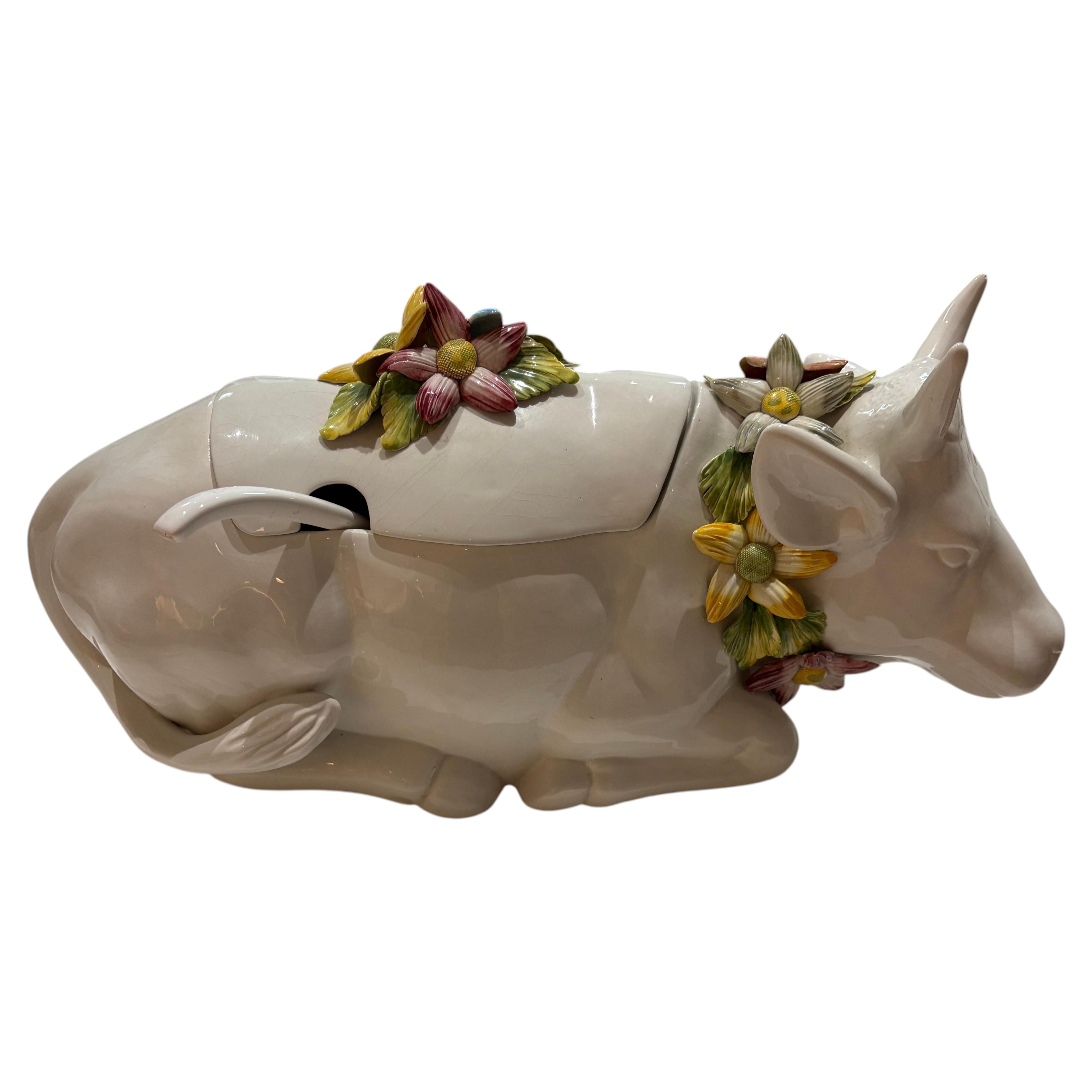 Vintage Italian  porcelain cow soup tureen