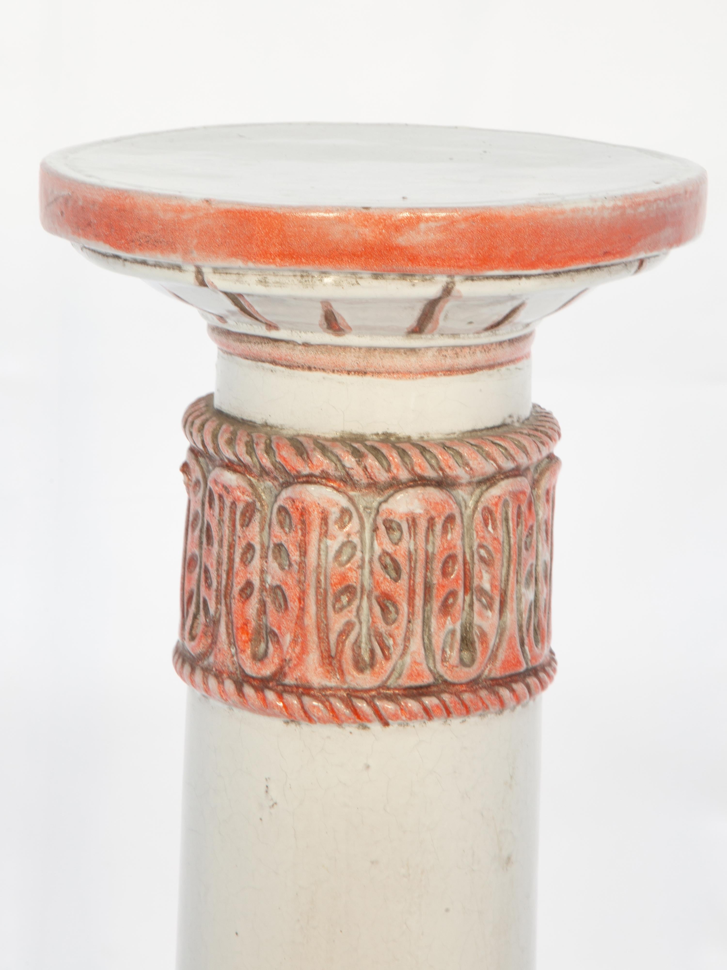 Vintage Italian Porcelain-Glazed Terracotta Pedestal For Sale 1
