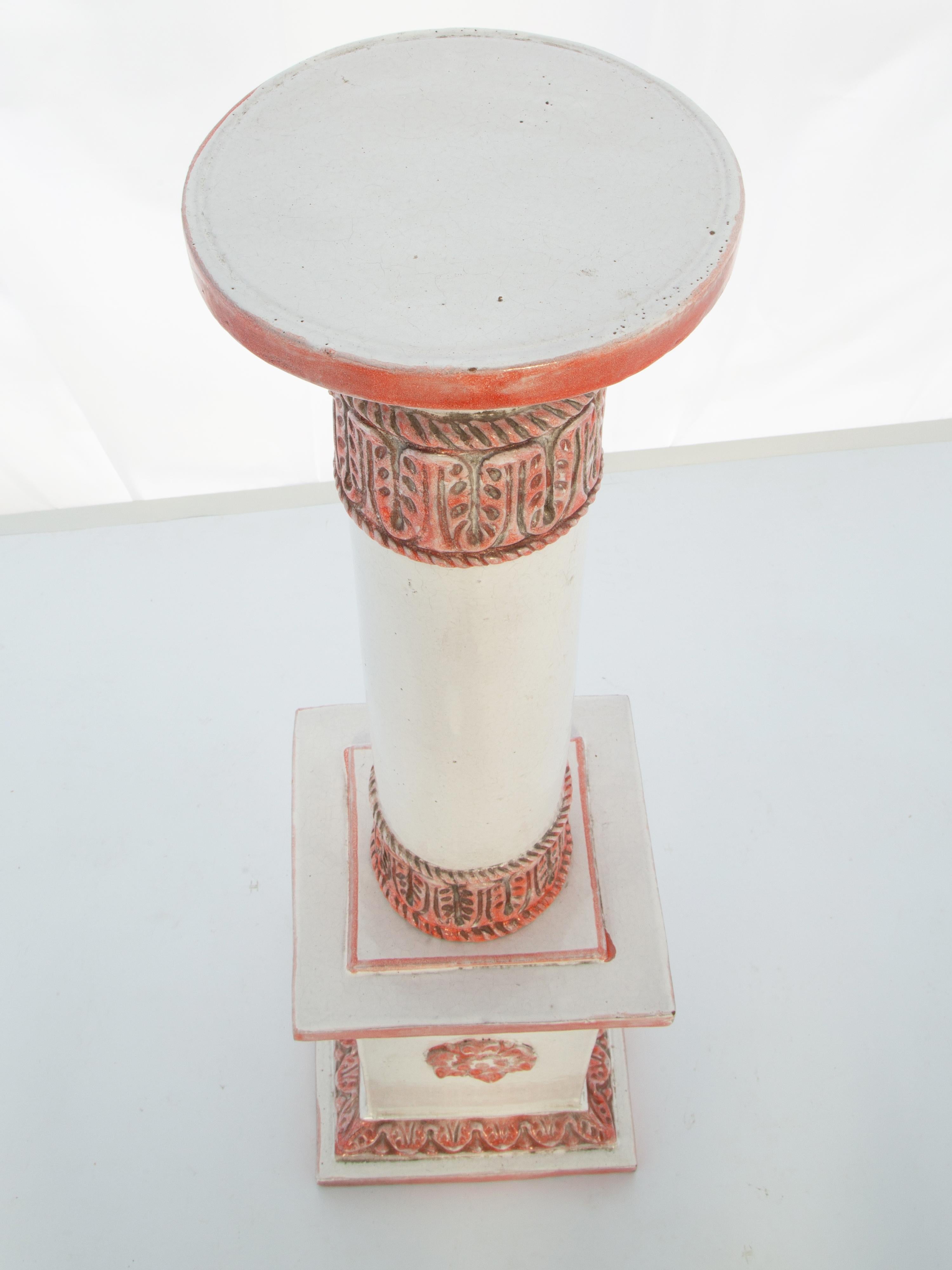 Vintage Italian Porcelain-Glazed Terracotta Pedestal For Sale 3