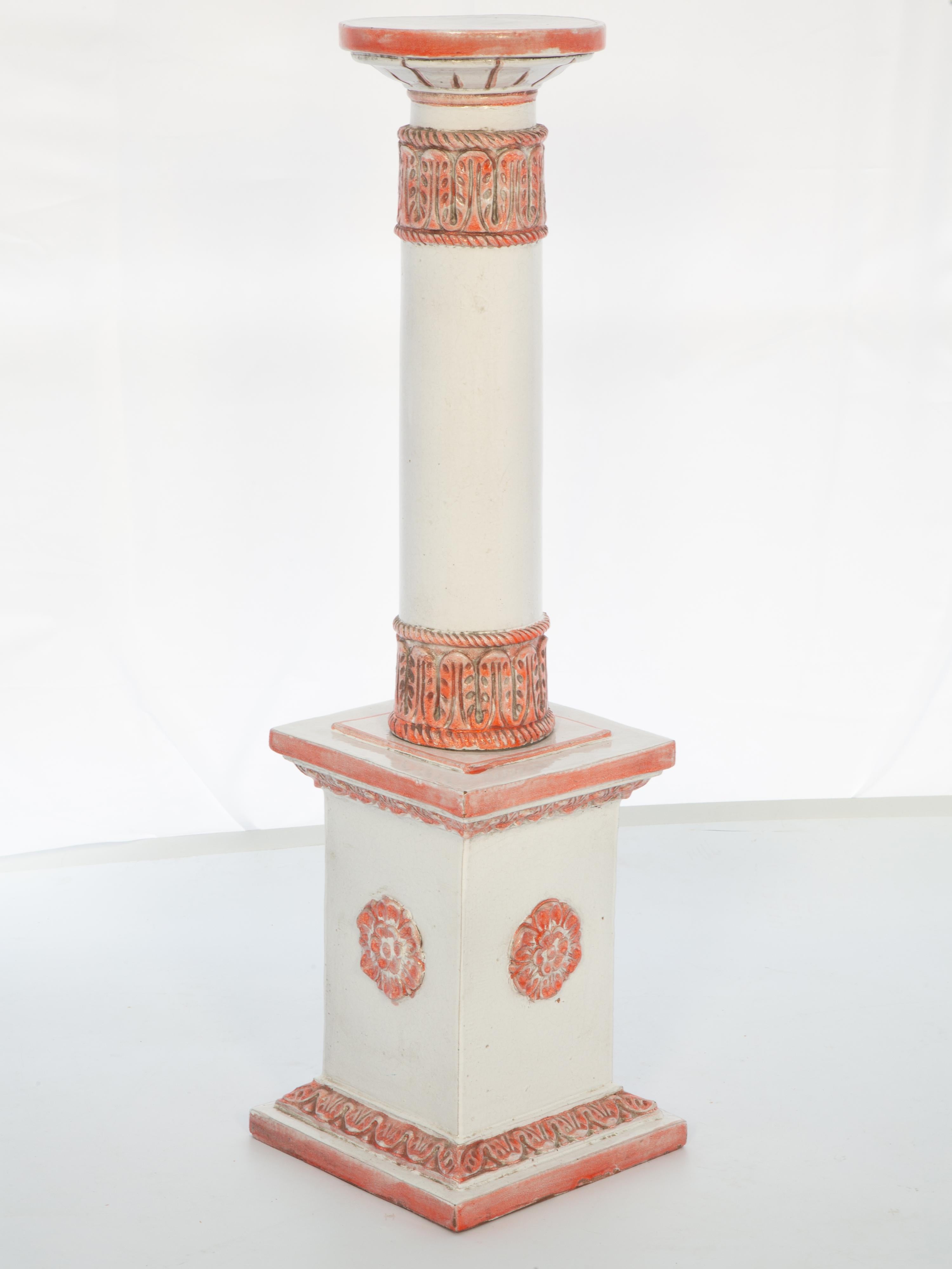 Vintage Italian Porcelain-Glazed Terracotta Pedestal For Sale 4