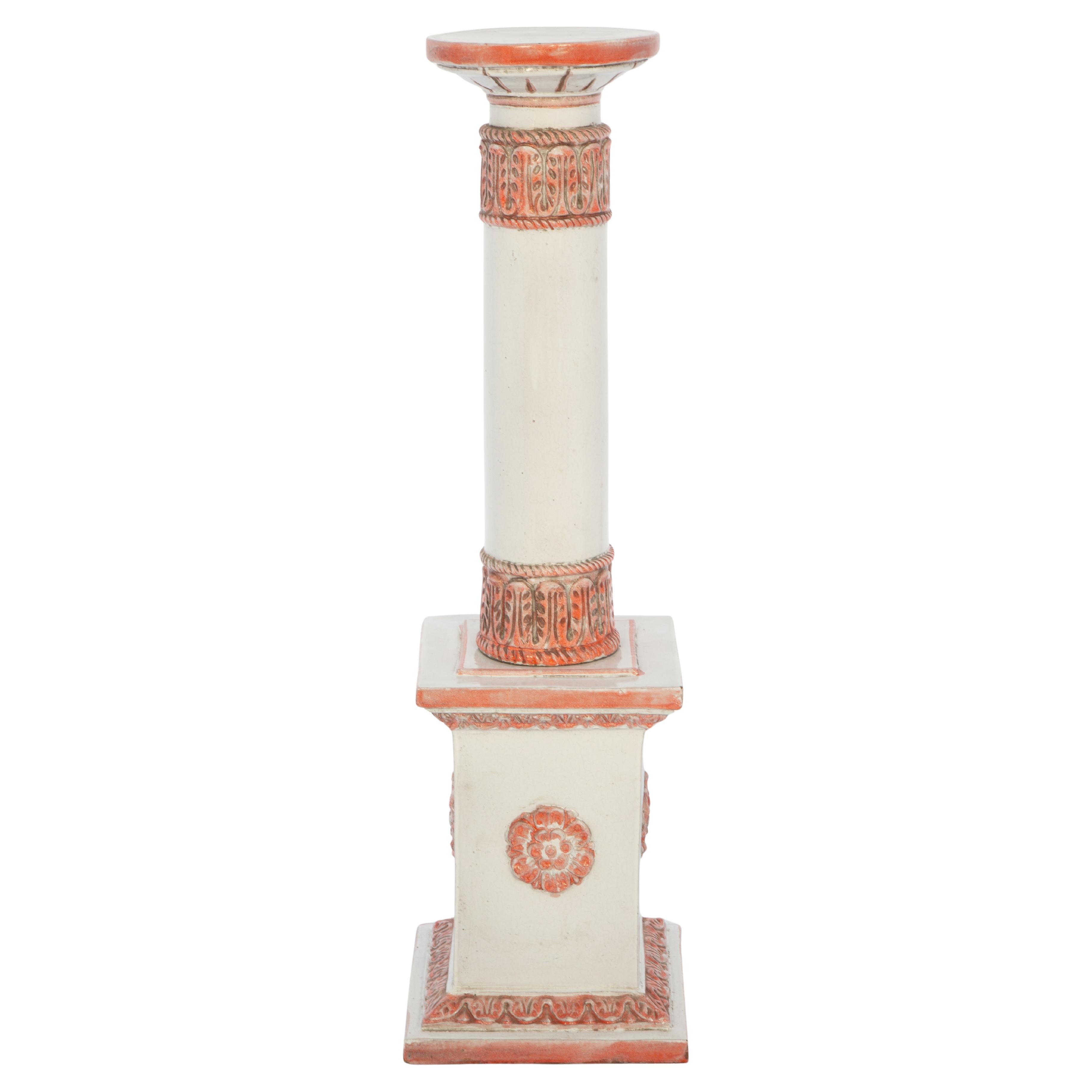 Vintage Italian Porcelain-Glazed Terracotta Pedestal For Sale