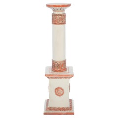 Piedistallo italiano d'epoca in terracotta smaltata con porcellana
