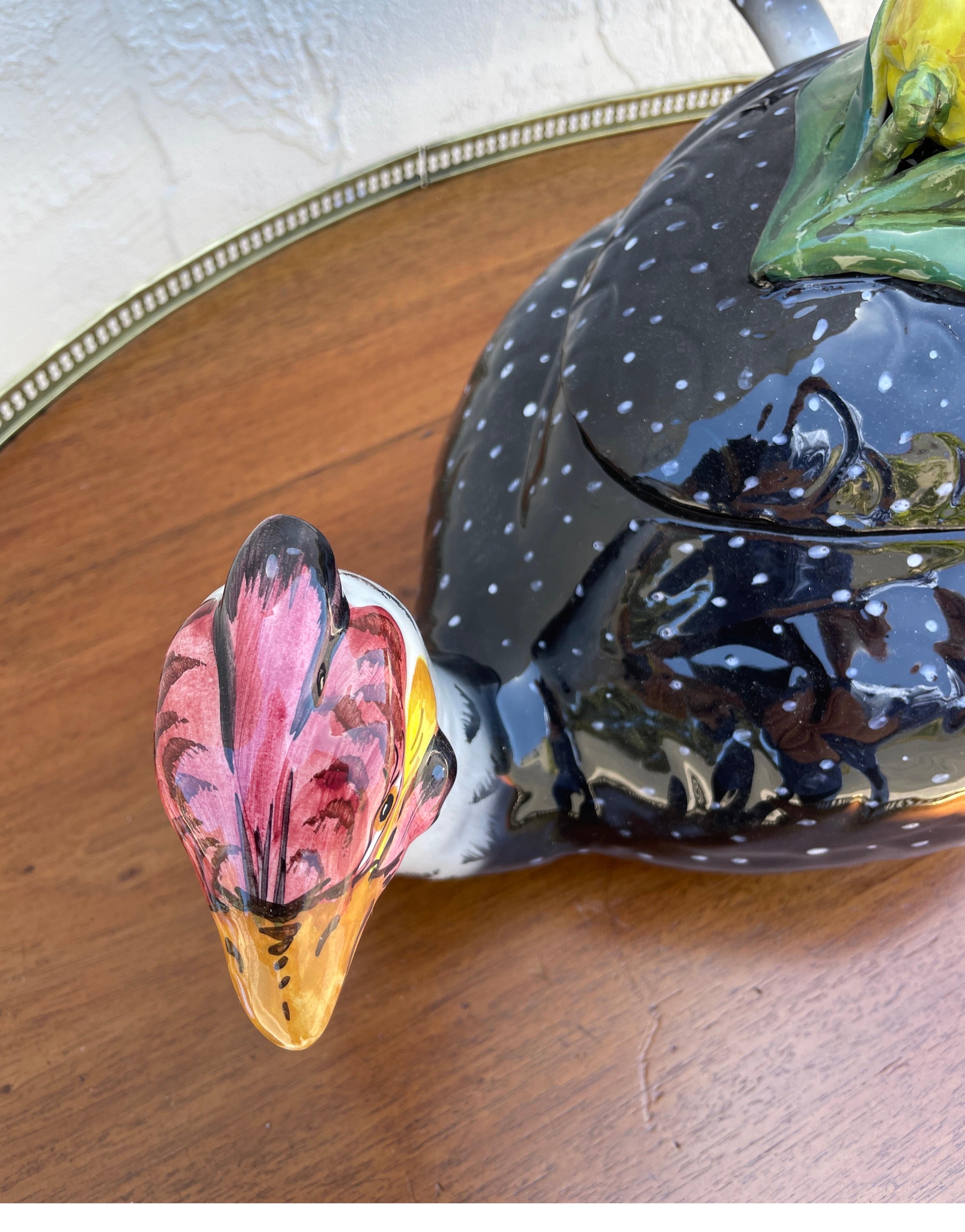 Vintage Italian Porcelain Guinea Hen Tureen In Good Condition In West Palm Beach, FL