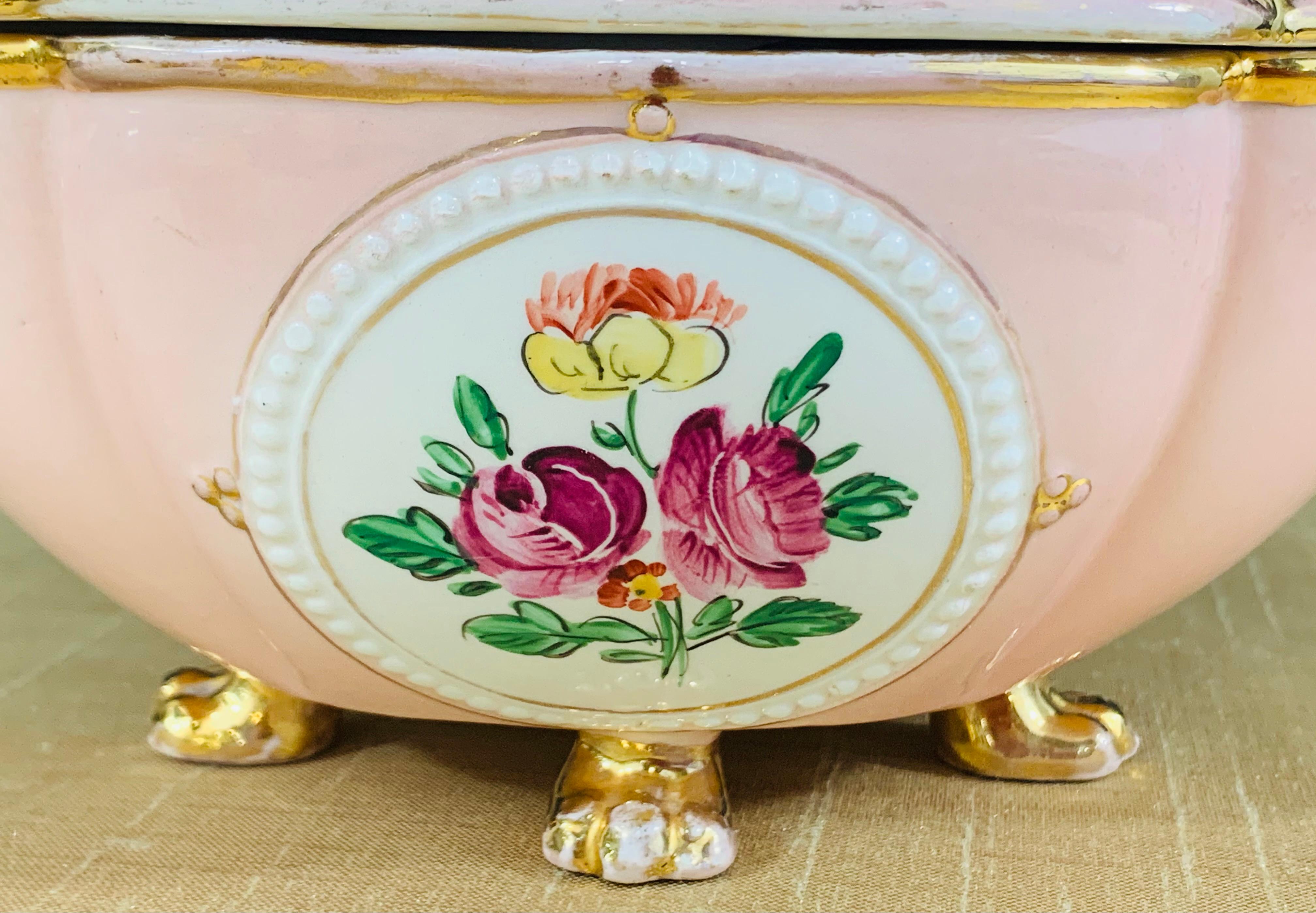 Vintage Italian Porcelain Pink Jewelry Box For Sale 2