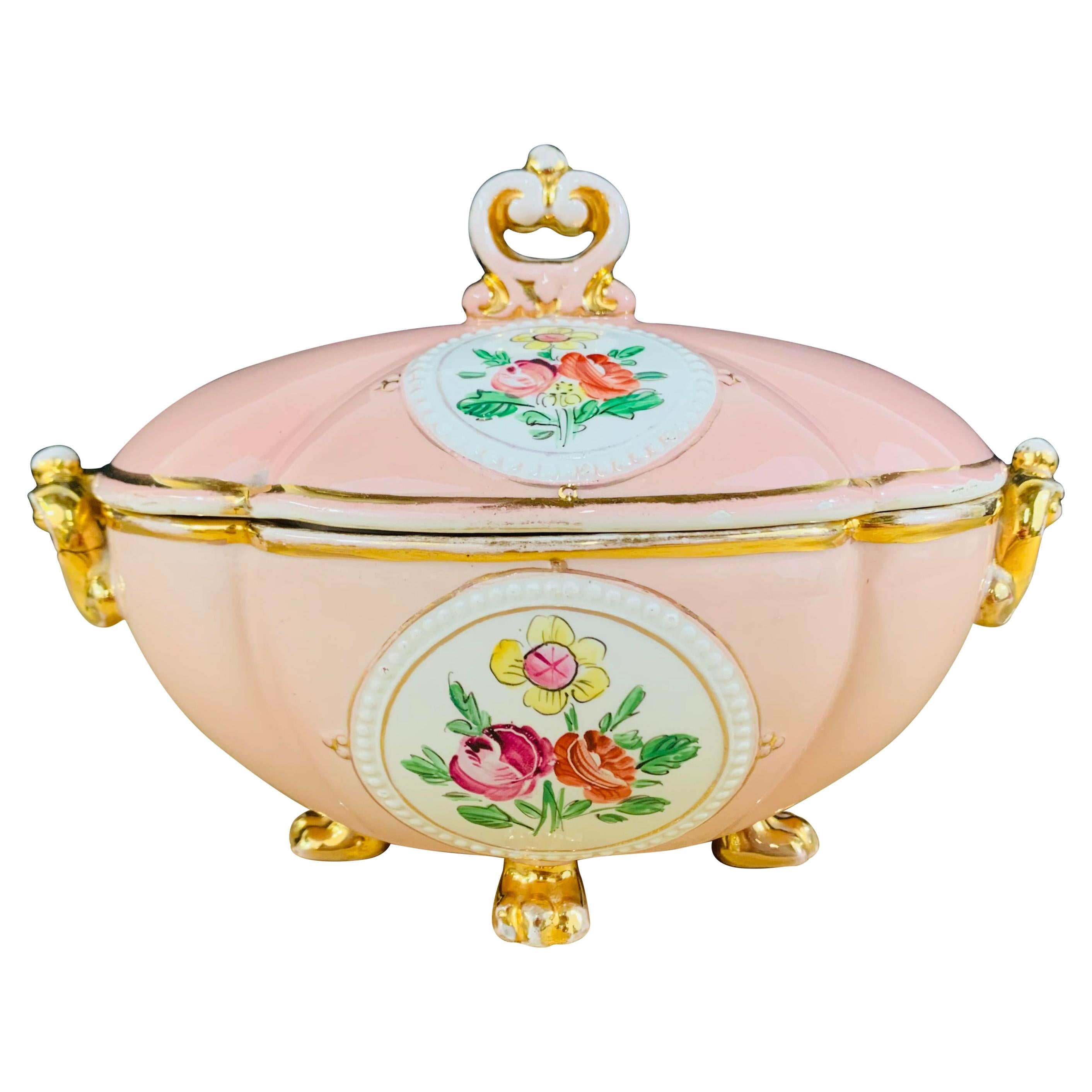 Vintage Italian Porcelain Pink Jewelry Box For Sale