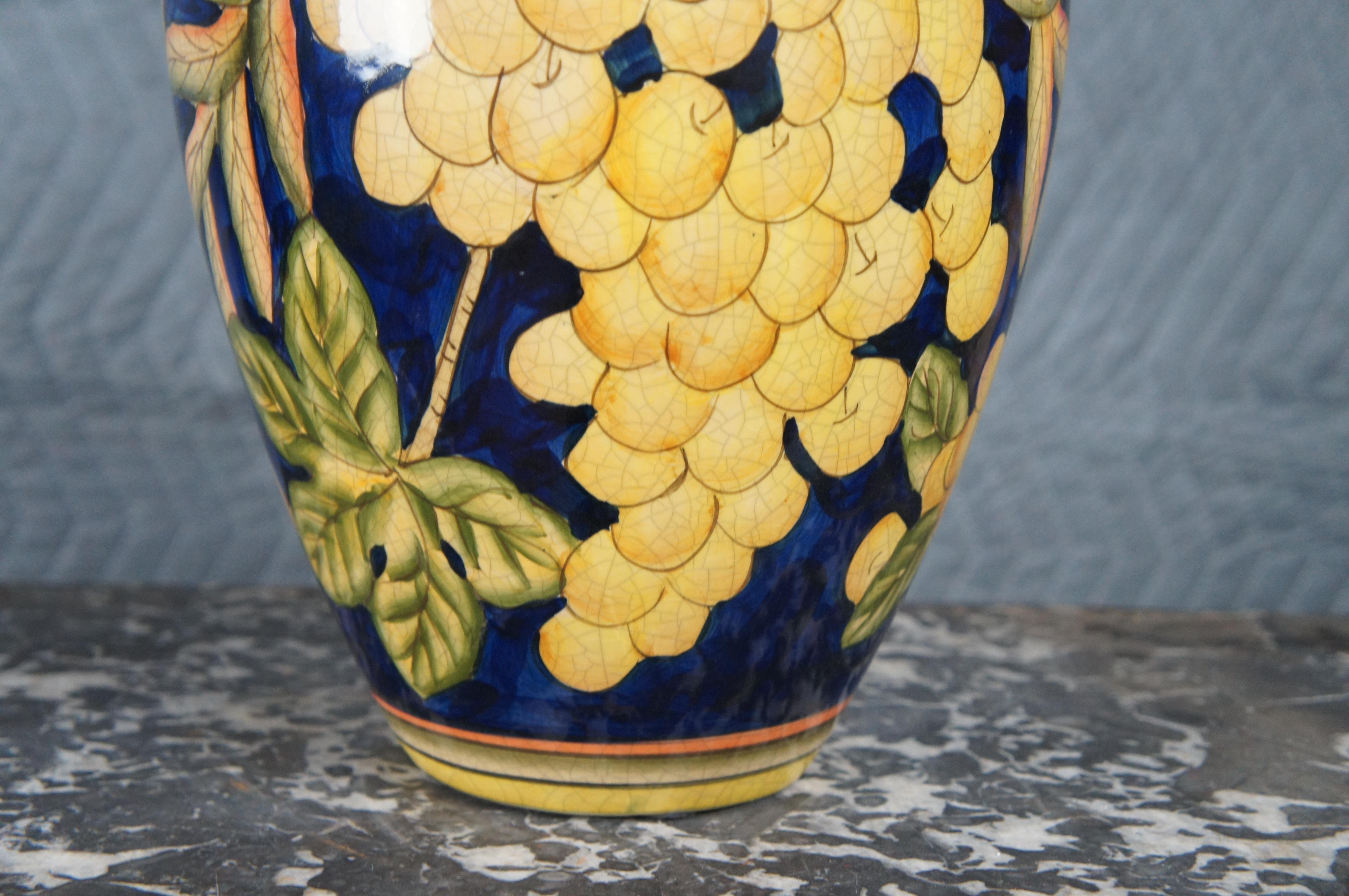 Vintage Italian Porcelain Polychrome Grapevine Painted Wine Jug Vase Vessel 14