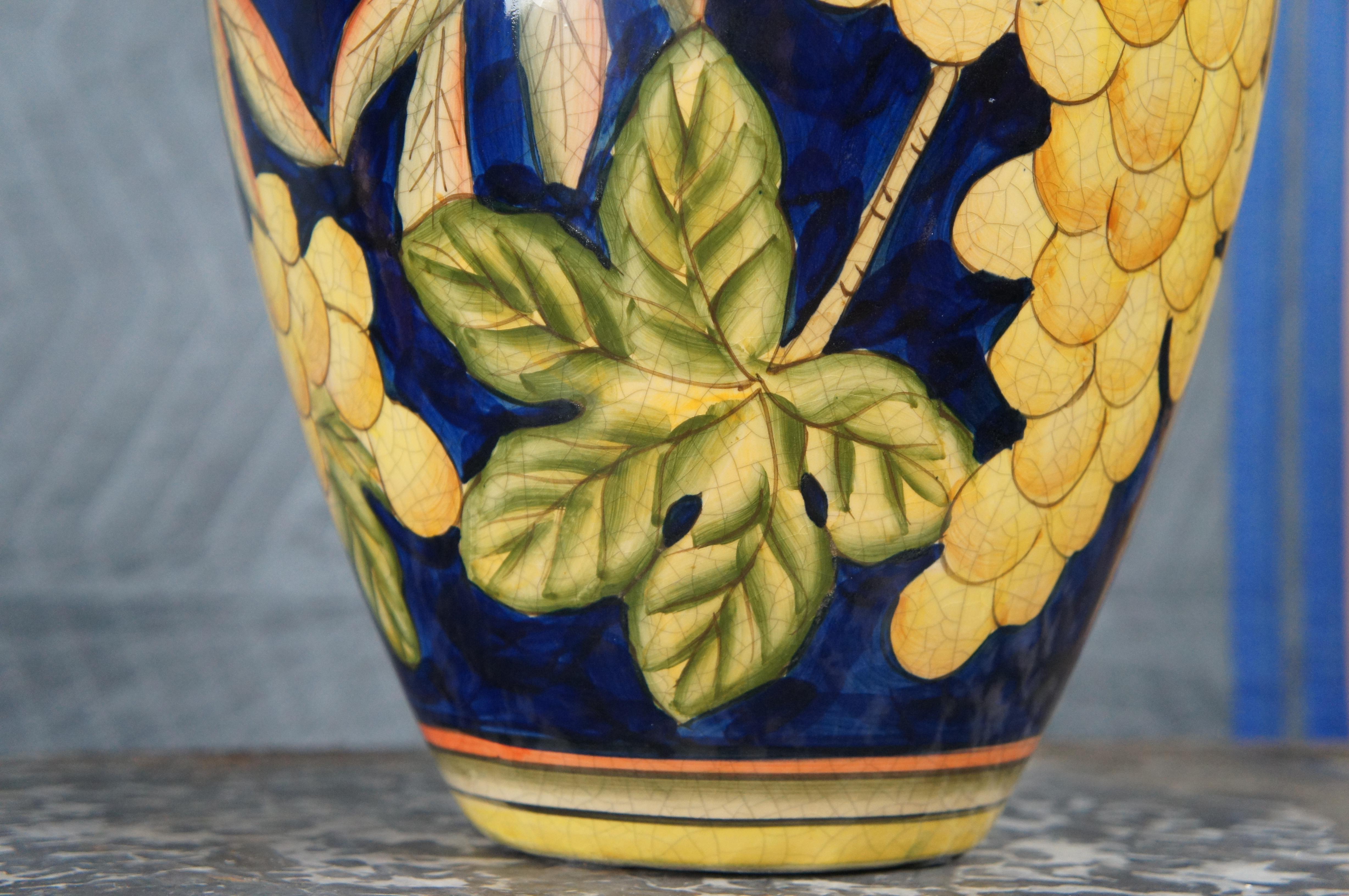 Vintage Italian Porcelain Polychrome Grapevine Painted Wine Jug Vase Vessel 14